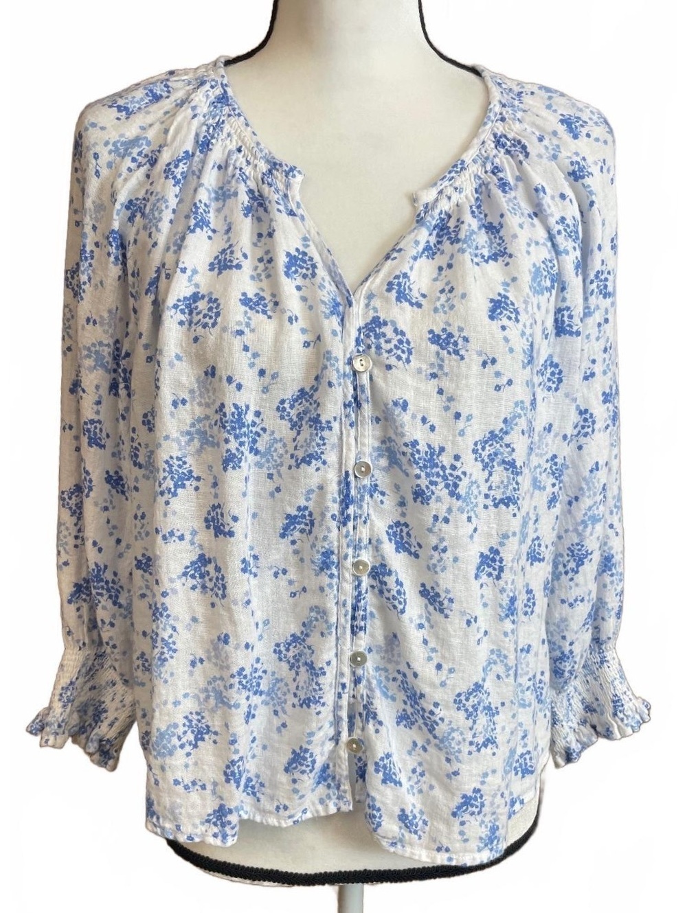 Rails Mariah Blue Blossoms linen blend blouse medium